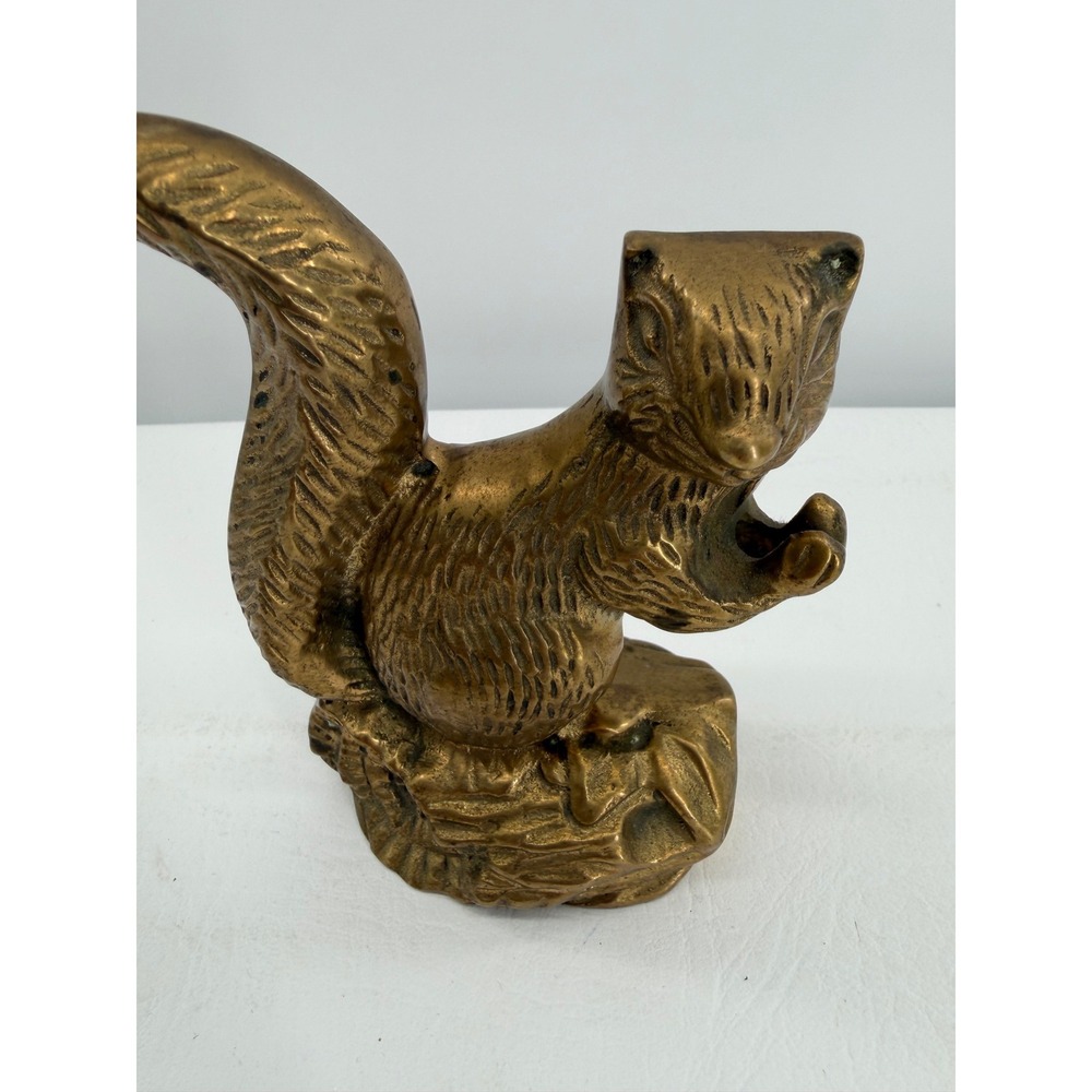 Vintage Brass Squirrel Figurine Home Decor 4.5" Gold Animal Statue MCM Decor
